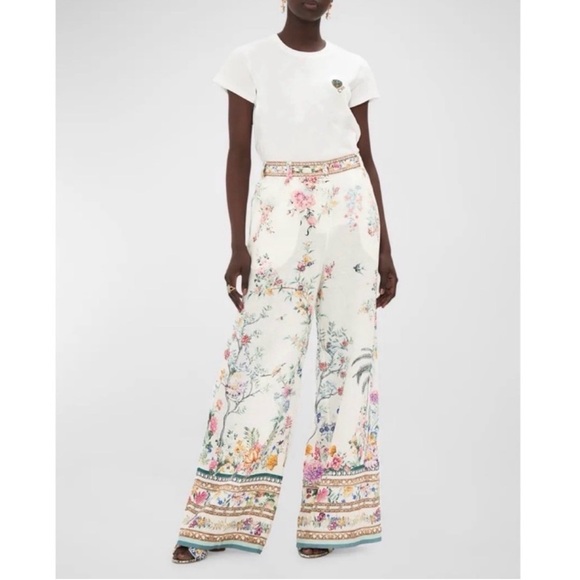 NWT✨CAMILLA Floral Linen Wide-Leg Pants in Plumes and Parterres Size L - Picture 4 of 16